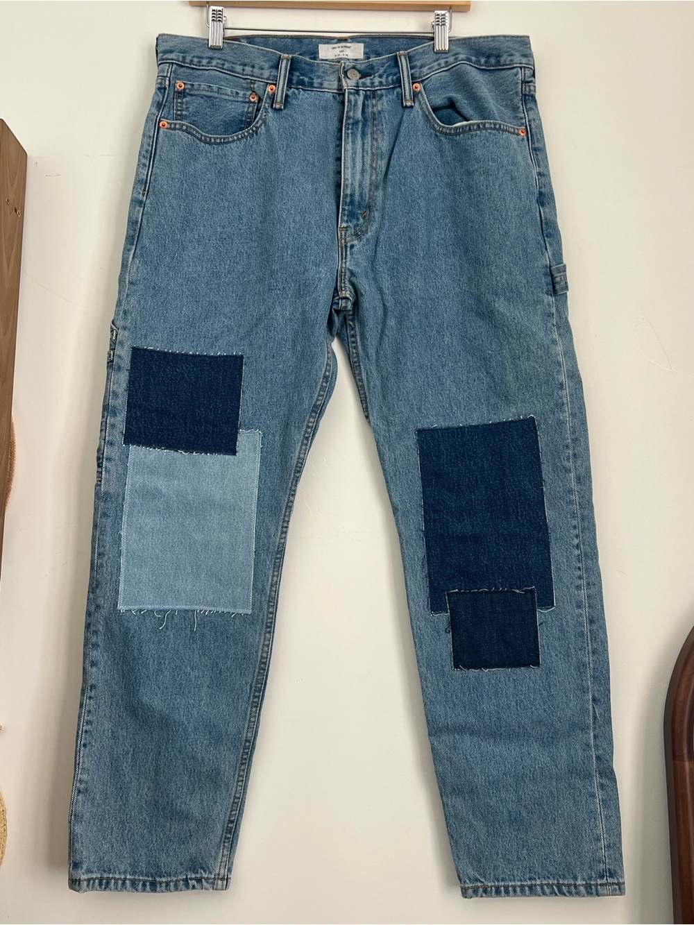 Levi's Altered 502 Denim Patchwork Carpenter Jeans Blue Tapered